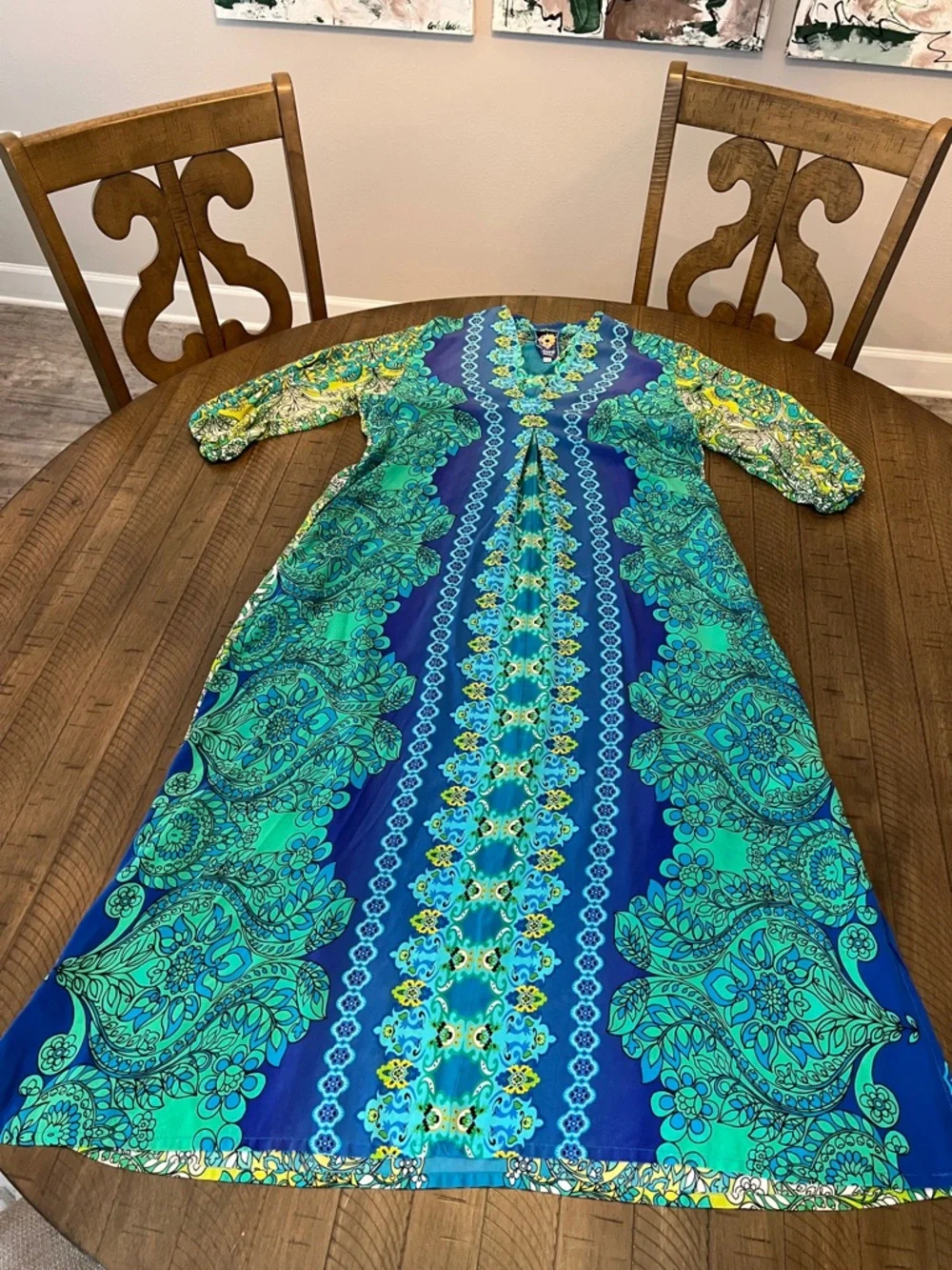 Johnny Was 100% Silk KAHINU Dress  in Diomedes Blue Green Sz L LIKE NEW - Picture 7 of 14